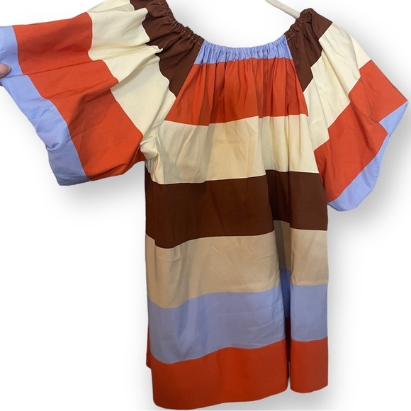 Lee Mathews Striped Puff Sleeve Blouse Size 2 US M/L Silk Cotton Blend - Picture 3 of 6